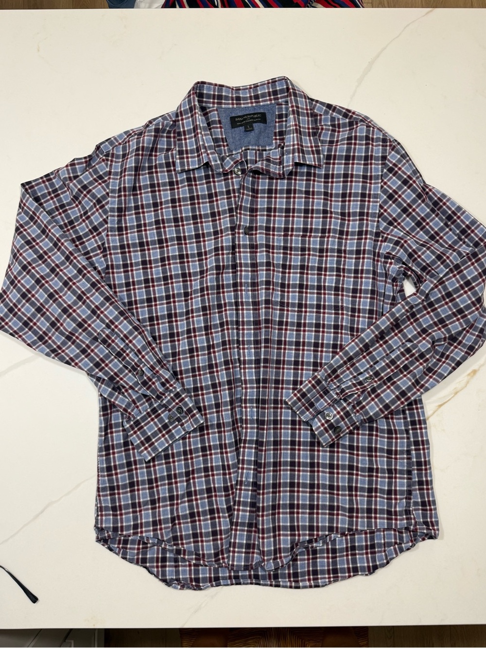 Banana Republic Blue and Red Plaid Long-Sleeve Button-Down Shirt